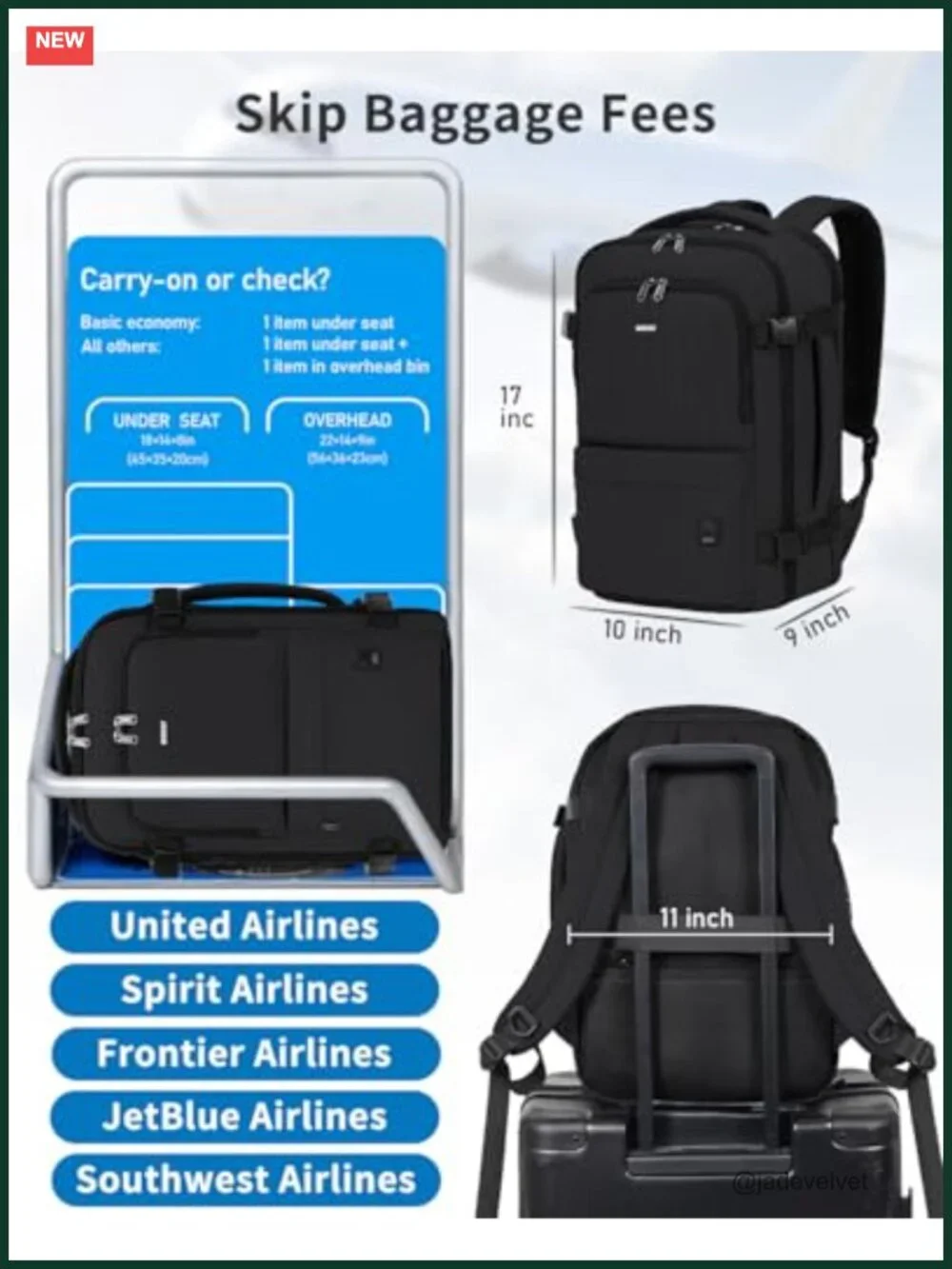 Personal Item Travel Backpack 17x10x9 for Airlines, 15.6